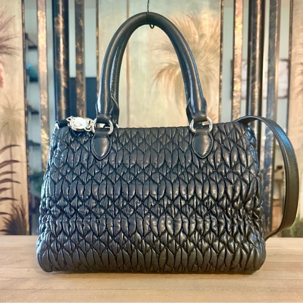 Miu Miu Black Matelassé Nappa Leather Crystal 2-Way Handbag Shoulder Tote Bag - Picture 4 of 16